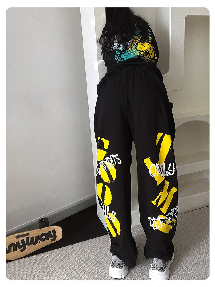 Punk Letter Graphic Black Baggy Sweatpants, , women clothing, punk-letter-graphic-black-baggy-sweatpants, , fairypeony