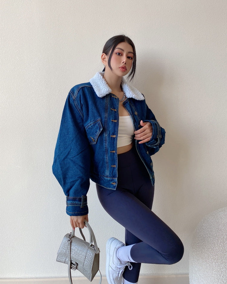 Fleece Lined Button Up Denim Jacket, , women clothing, fleece-lined-button-up-denim-jacket, , fairypeony