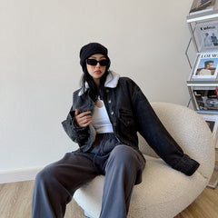 Fleece Lined Button Up Denim Jacket, , women clothing, fleece-lined-button-up-denim-jacket, , fairypeony