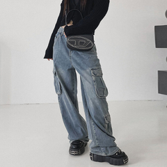 Pocket Patch Boyfriend Fit Cargo Jeans - fairypeony