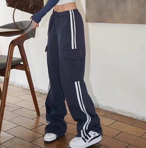 Pocket Side Stripe Baggy Sweatpants - fairypeony
