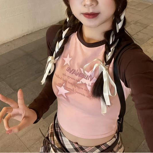 Raglan Sleeve Star Print Crop Top - fairypeony