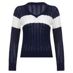 V Neck Striped Cable Knit Downtown 90s Top - fairypeony