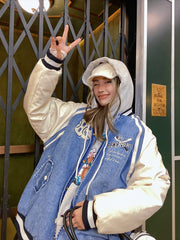 Toweling Embroidered Baggy Denim Varsity Jacket, , , toweling-embroidered-baggy-denim-varsity-jacket, , fairypeony