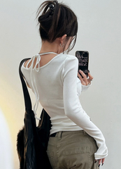 Grunge Print Graphic Long Sleeve Top - fairypeony