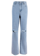 Blue Wash Straight Leg Knee Ripped Jeans - fairypeony