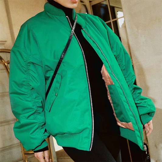 Simple Basic Zip Up Bomber Jacket - fairypeony