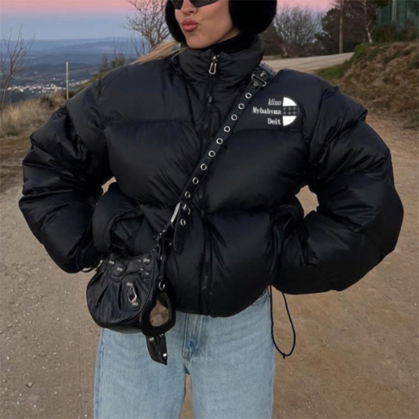 Simple Solid Color Zip Up Puffer Jacket - fairypeony