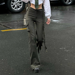 Tie Strap Straight Leg Cargo Pants - fairypeony