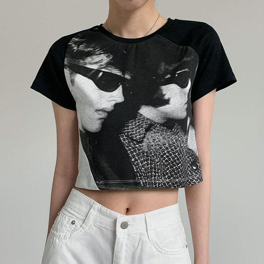 Vintage Figure Graphic Crop Top - fairypeony