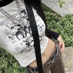 Vintage Printed Long Sleeve Crop Top - fairypeony