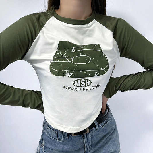 Vintage Raglan Long Sleeve Crop Top - fairypeony