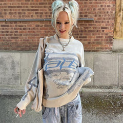 Long Sleeve Jacquard Crew Neck Sweater - fairypeony