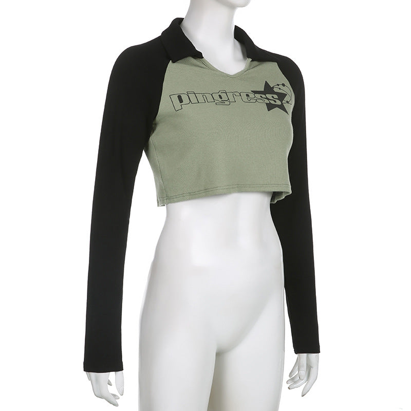 Raglan Sleeve Star Print Crop Top - fairypeony