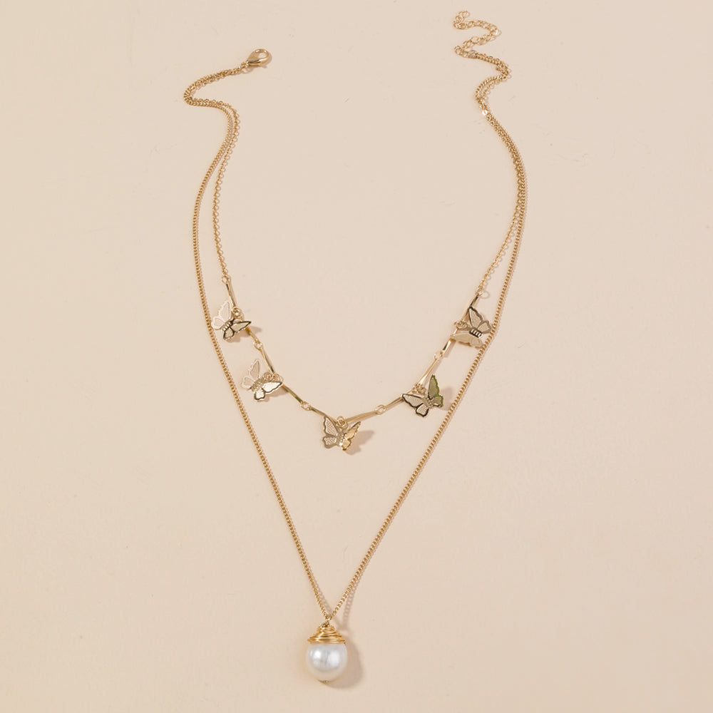 Freshwater Pearl Butterfly Multi-layer Necklace, , women clothing, freshwater-pearl-butterfly-multi-layer-necklace, , fairypeony