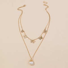 Freshwater Pearl Butterfly Multi-layer Necklace, , women clothing, freshwater-pearl-butterfly-multi-layer-necklace, , fairypeony
