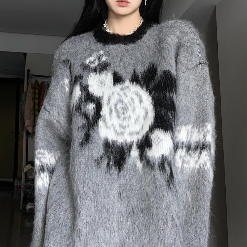 Vintage Jacquard Fuzzy Knit Sweater - fairypeony