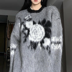 Vintage Jacquard Fuzzy Knit Sweater - fairypeony