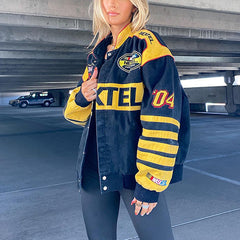 Logo Graphic Color Block Moto Jacket, , women clothing, logo-graphic-color-block-moto-jacket-1, , fairypeony