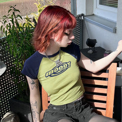 Y2K Logo Graphic Raglan Sleeve Crop Top - fairypeony