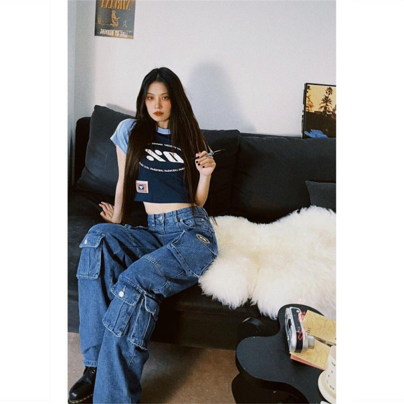 Pocket Patchwork Baggy Cargo Jeans - fairypeony