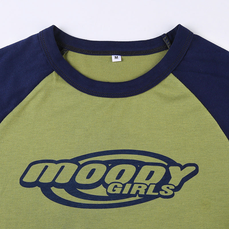 Y2K Logo Graphic Raglan Sleeve Crop Top - fairypeony