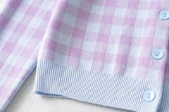 Checkered Button Front Knit Crop Cardigan, , women clothing, checkered-button-front-knit-crop-cardigan, , fairypeony