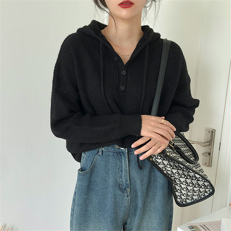 Simple Hooded Pullover Knit Sweater, , women clothing, simple-hooded-pullover-knit-sweater, , fairypeony