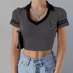 Vintage Striped Logo Crop Top - fairypeony