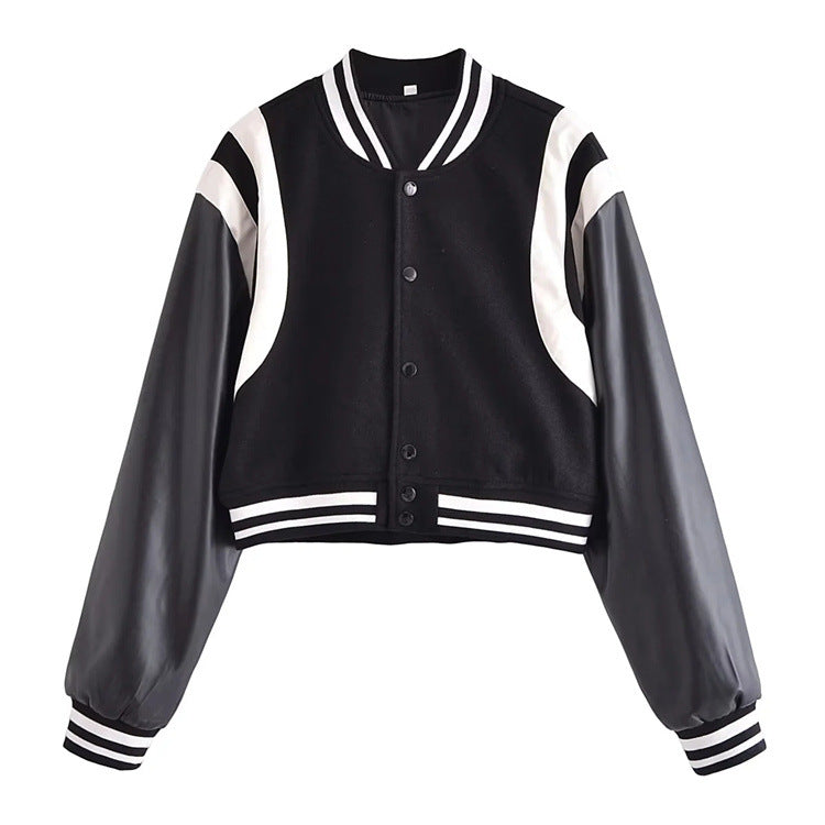 Black Retro Street Baseball Jacket, , women clothing, black-retro-street-baseball-jacket, , fairypeony