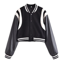 Black Retro Street Baseball Jacket, , women clothing, black-retro-street-baseball-jacket, , fairypeony