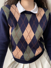 Vintage Argyle Pullover Sweater, , women clothing, vintage-argyle-pullover-sweater, , fairypeony