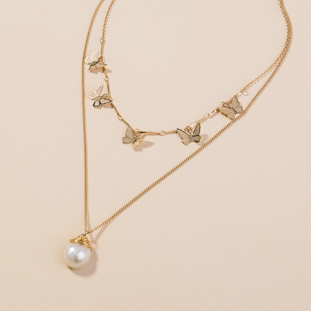 Freshwater Pearl Butterfly Multi-layer Necklace, , women clothing, freshwater-pearl-butterfly-multi-layer-necklace, , fairypeony