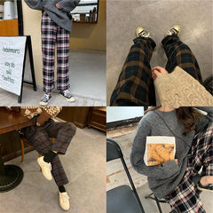 90s Kids Pants in Plaid Check, , women clothing, 90s-kids-pants-in-plaid-check, coffee, L, M, S, fairypeony