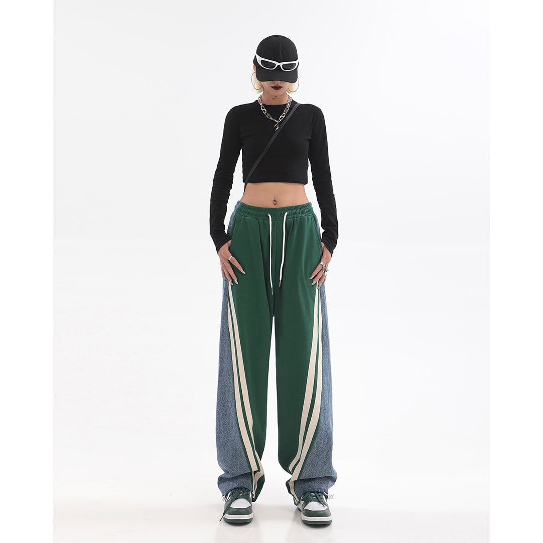 Patchwork Striped Baggy Boyfriend Jeans - fairypeony