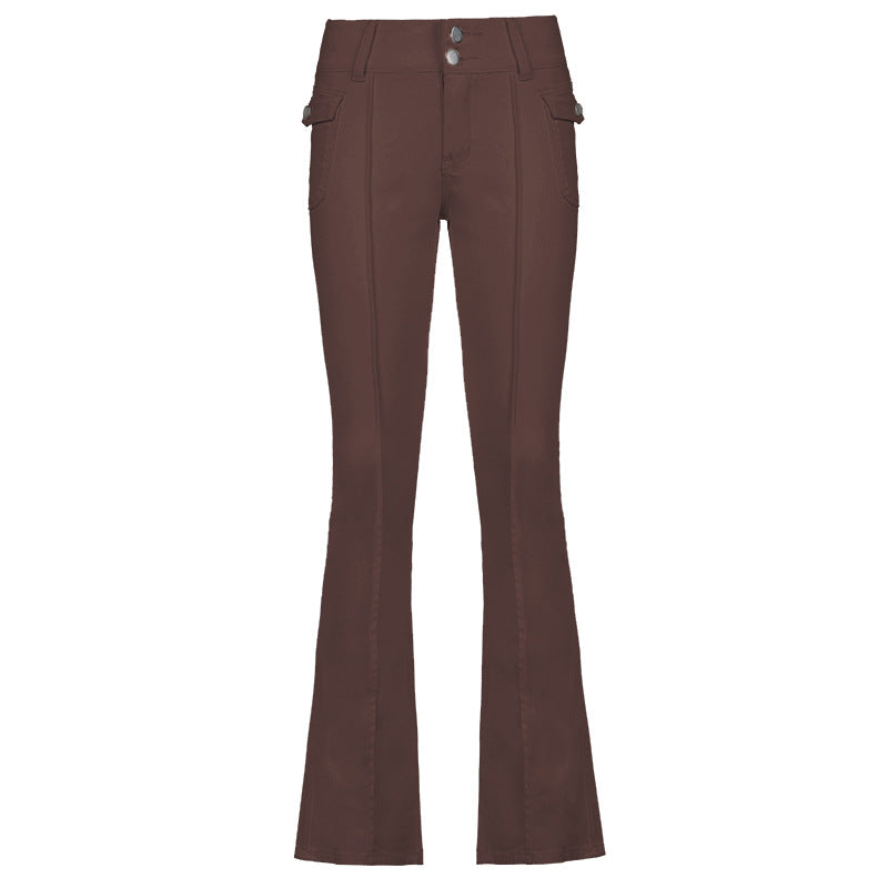 Low-waist Side Pockets Retro Trousers, , women clothing, low-waist-side-pockets-retro-trousers, , fairypeony