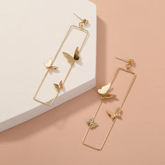 Long Geometric Metal Pop-up Butterfly Earrings, , women clothing, long-geometric-metal-pop-up-butterfly-earrings, , fairypeony