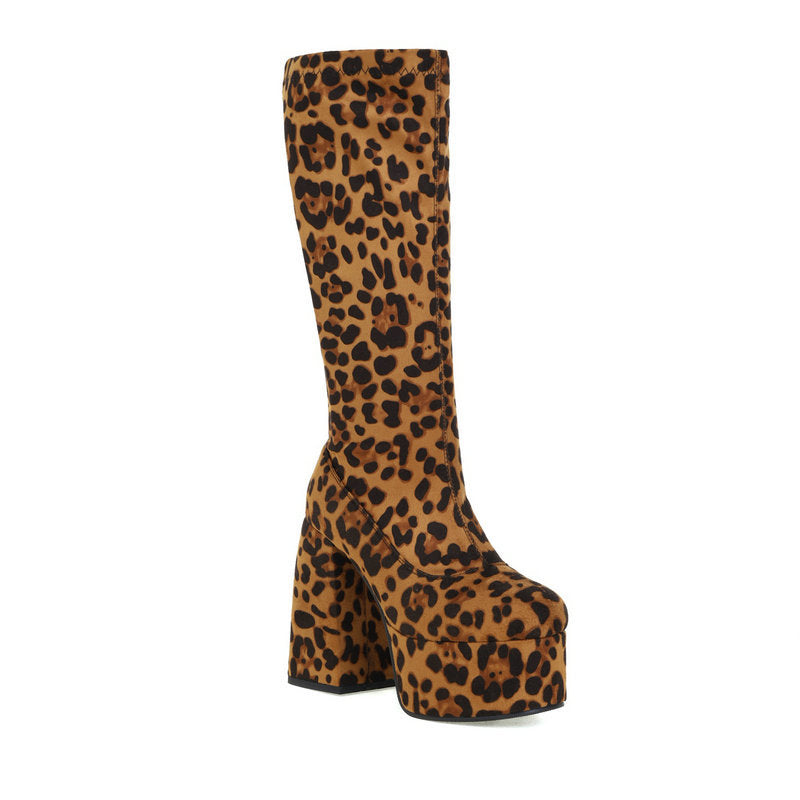 Leopard Print High Boots, , women clothing, leopard-print-high-boots, black, fairypeony