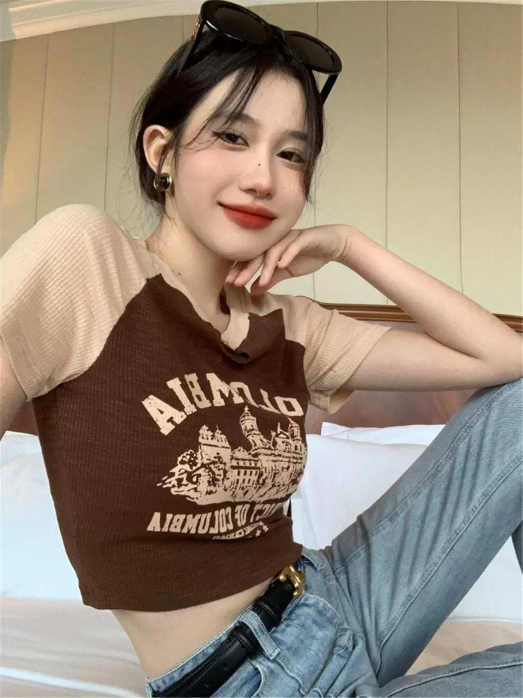 Vintage Logo Raglan Sleeve Crop Top - fairypeony