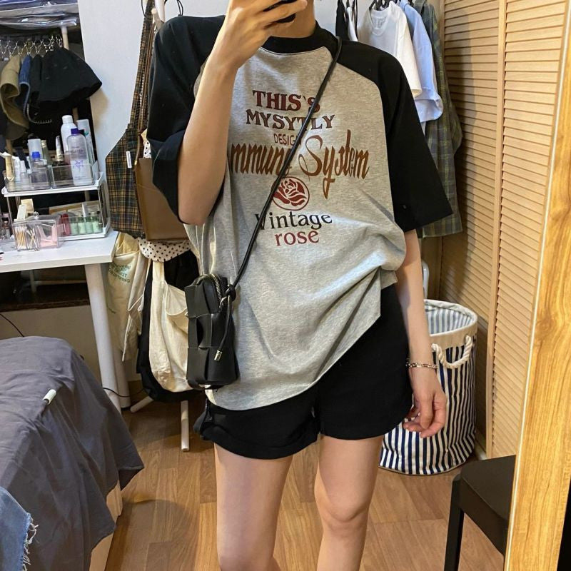 Vintage Rose Raglan Sleeve Short Sleeve Tee - fairypeony