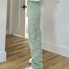 Pocket Patched Straight Cargo Jeans - fairypeony