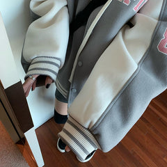 Logo Embroidery Vintage Padded Varsity Jacket - fairypeony