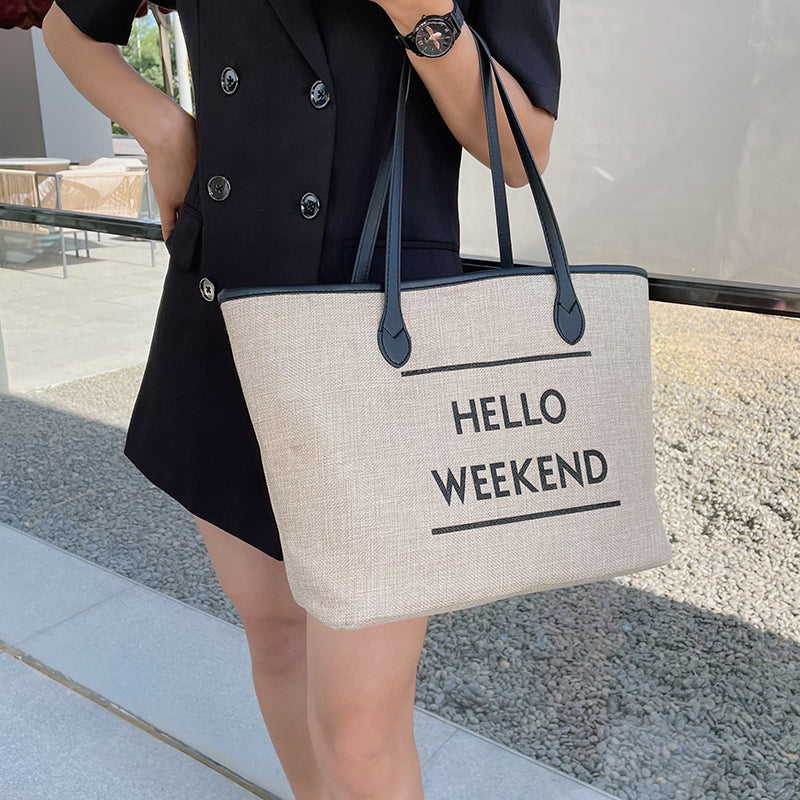 Canvas Fashion Printed Letters Large Capacity Shoulder Bag, , women clothing, canvas-fashion-printed-letters-large-capacity-shoulder-bag, , fairypeony