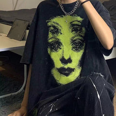 Grunge Ghost Face Graphic T-Shirt - fairypeony