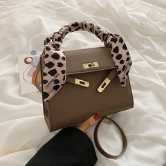 Leather Silk Scarf Handle Handbag, , women clothing, leather-silk-scarf-handle-handbag, , fairypeony