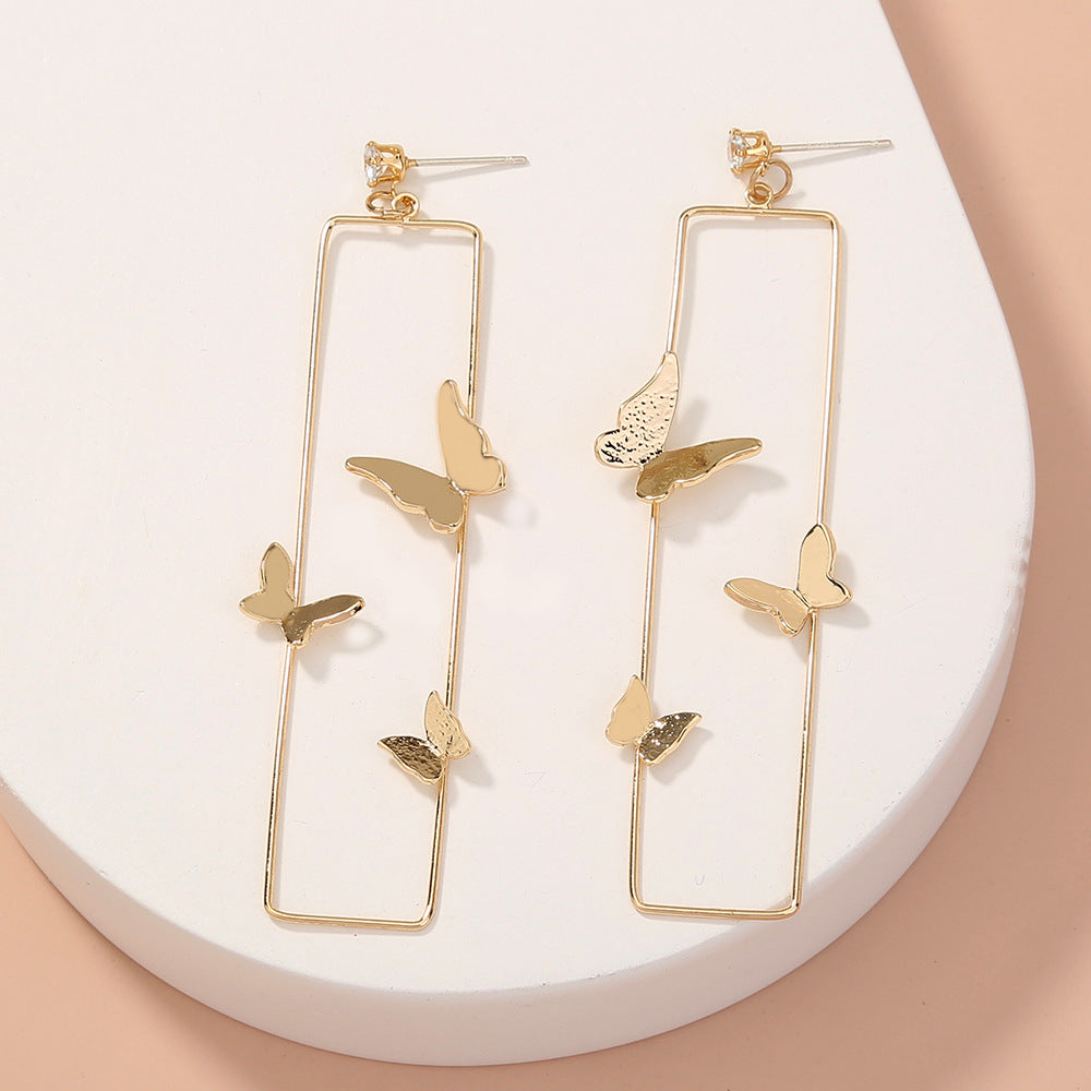 Long Geometric Metal Pop-up Butterfly Earrings, , women clothing, long-geometric-metal-pop-up-butterfly-earrings, , fairypeony
