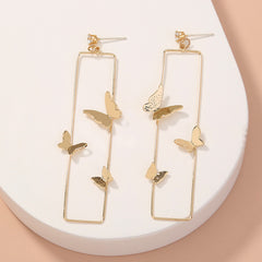 Long Geometric Metal Pop-up Butterfly Earrings, , women clothing, long-geometric-metal-pop-up-butterfly-earrings, , fairypeony