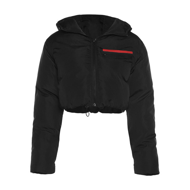 Black Hooded Cropped Puffer Jacket, fairy peony, women clothing, black-hooded-cropped-puffer-jacket, , fairypeony