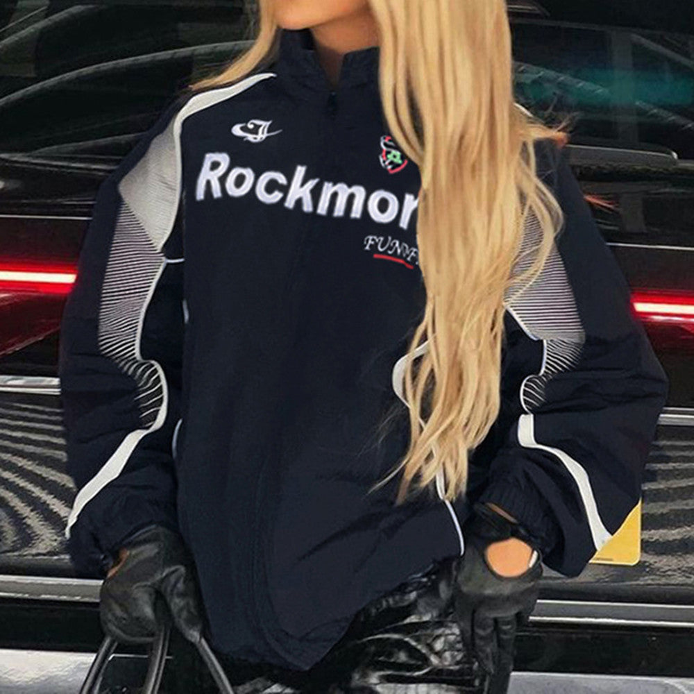 Contrast Logo Graphic Moto Jacket - fairypeony