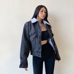 Fleece Lined Button Up Denim Jacket, , women clothing, fleece-lined-button-up-denim-jacket, , fairypeony